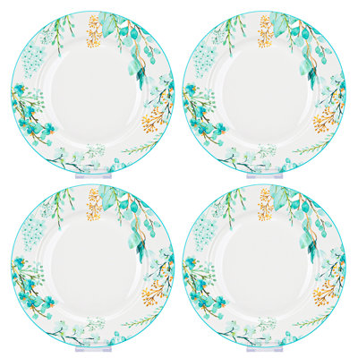 Green Leaves Bone China Dinner Plate Set Of 4