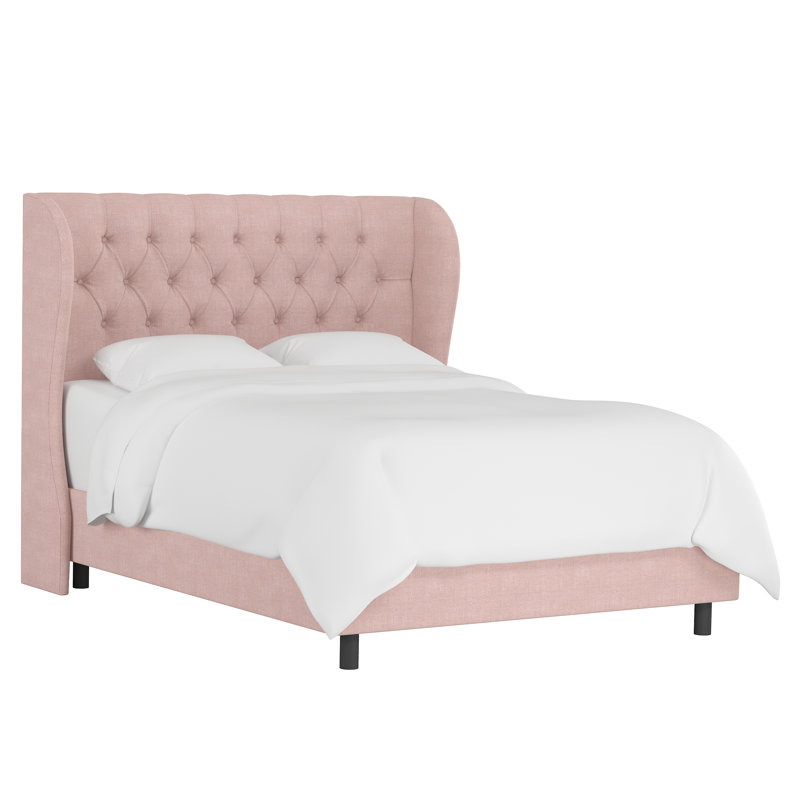 Tomey Upholstered Wingback Bed, Zuma Rosequartz Textured Linen, Twin