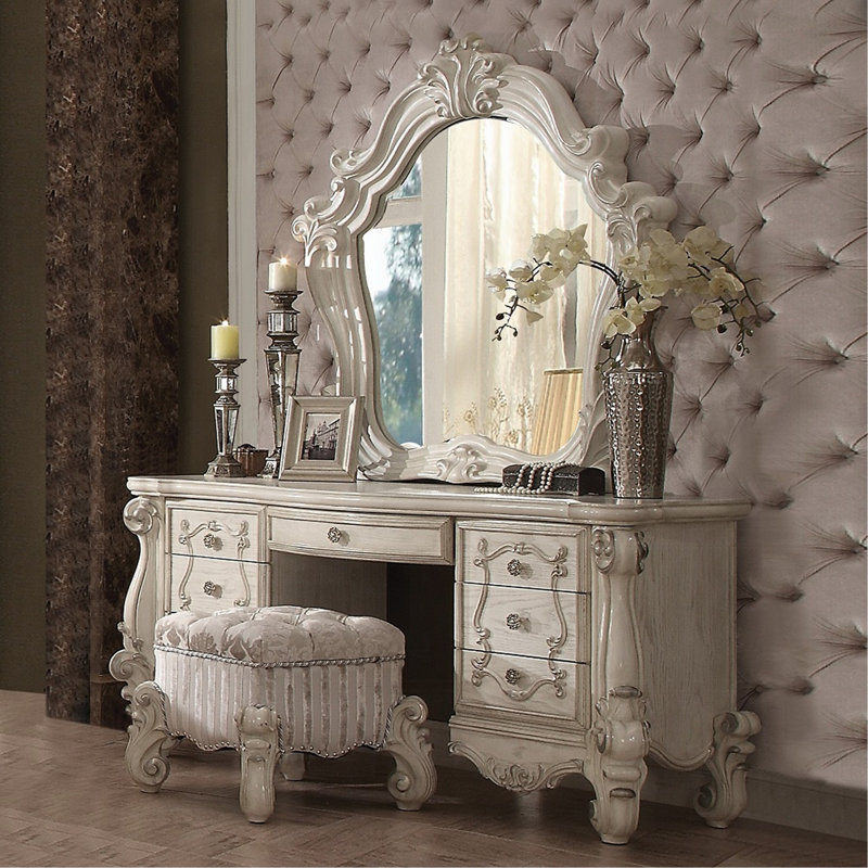 Tabouret de coiffeuse avec garniture cloutée, Ivoire ivoire