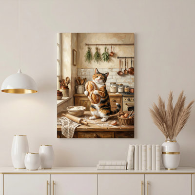 Art mural en toile Gallery Wrap pour le salon, la chambre à coucher, le bureau ou le vestibule - Décoration murale décorative avec cuisine pour chat