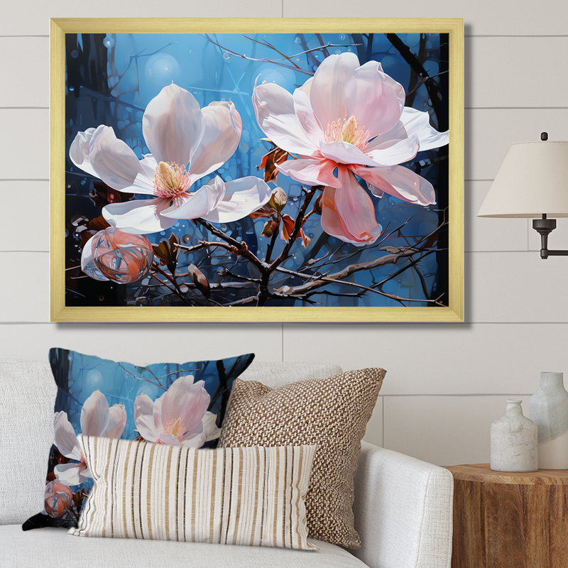 " Luxurious Magnolia Tranquility III ", 30" H x 40" W x 1.5" D, Gold Single Picture Framed