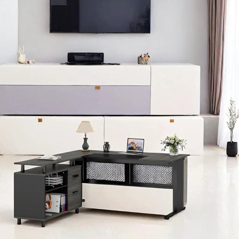 Bureau en L avec classeur, Noir