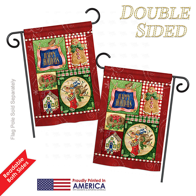 Pain d’épice de noël joyeux fêtes de 2 côtés 19 po x 13 po drapeau de jardin, Polyester, Rouge pâle