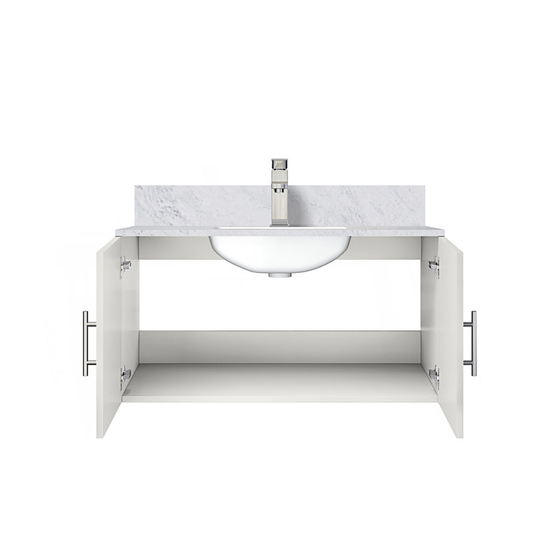 36 po X P 22 po Meuble-lavabo de salle de bain D 2 avec comptoir et robinet en marbre de Carrare, Blanc lustré, 36"