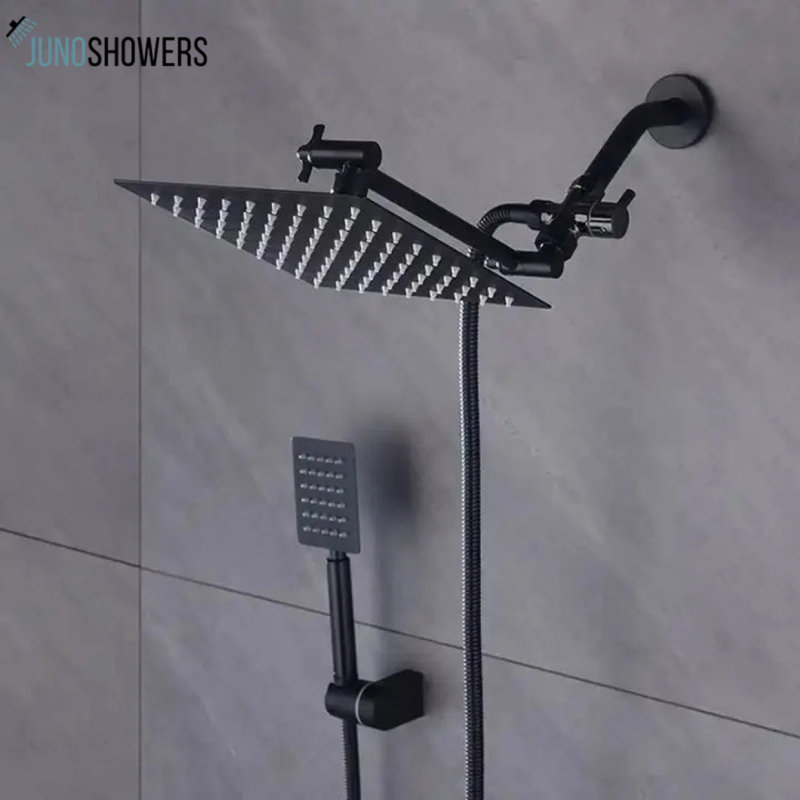 Juno Commercial Black Finish Wall Mounted Concealed Shower System with Square Rain Shower Head and Single Handle Control