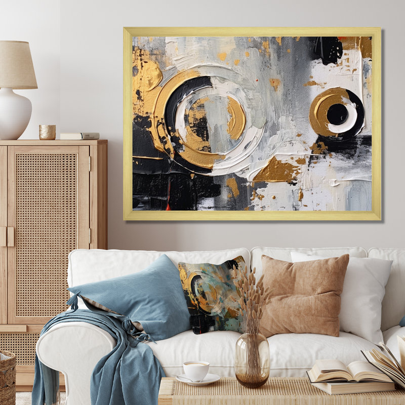 Tourbillons aux multiples facettes dorées sur toile, Cadre doré simple, H 24 po x l 32 po x P 1 po