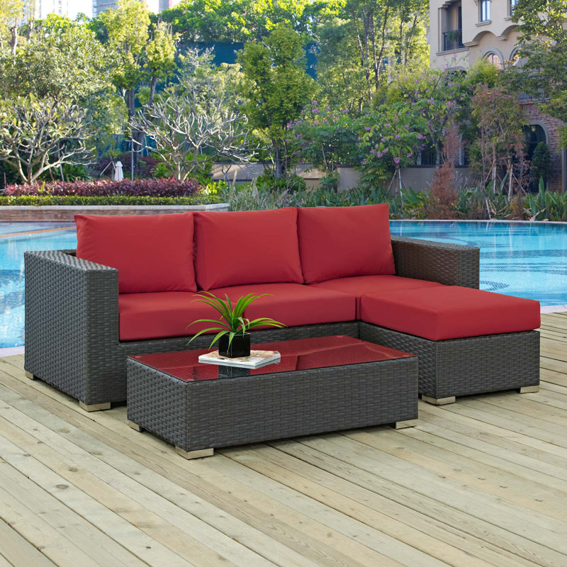 Ensemble modulaire d'extérieur Sunway 3 pièces Modway, Rouge