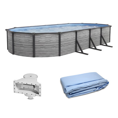 Blue Wave Montilla 15x30-ft Oval 52-in Deep Hard Sided Steel Wall Above Ground Pool with 6-in Top Seats, 5-in Verticals, Skimmer & Vinyl Liner - 9,900 Gallon Cap for Family Swimming & Recreation