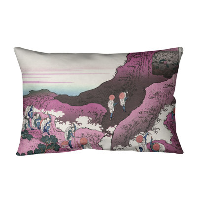 Katsushika Hokusai Linen Reversible Throw Pillow