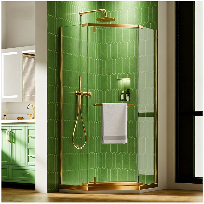 36" X 36" X 72" Corner Frameless Pivot Shower Door With 1/4" Clear Tempered Glass, Space-Saving Bathroom Enclosure