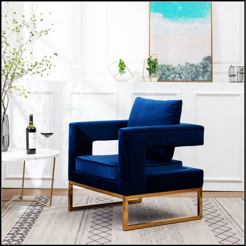 Chaise avec accoudoirs rembourrée Lenola, Bleu