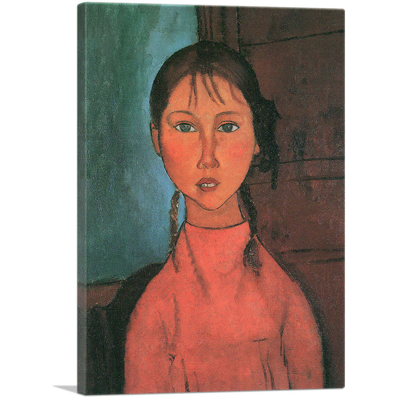Fille avec des nattes par Amedeo Modigliani, reproduction d'art sur toile tendue, H 18 po x l 12 po x P 0,75 po