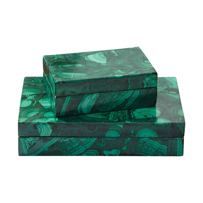 Malachite Stone Box-Sm, 2.5" H x 7" W x 4.5" D