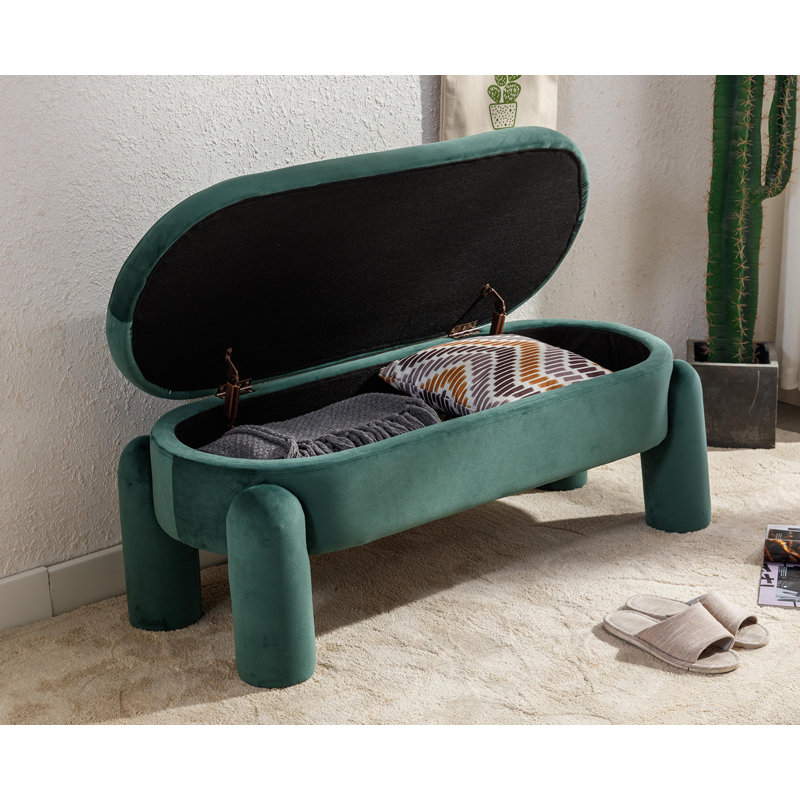 Lolanda Upholstered Storage Bench, Green Velvet