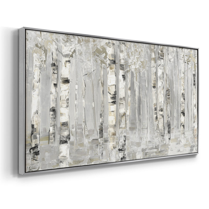 Birch Grove chatoyant - Toile tendue avec châssis encadré - Prêt à être accroché, Argent argent, H 21 po x l 41 po