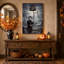 Garçon en deuil dans un cimetière avec cloche et papillons de nuit - Toile murale d'Halloween-252567110