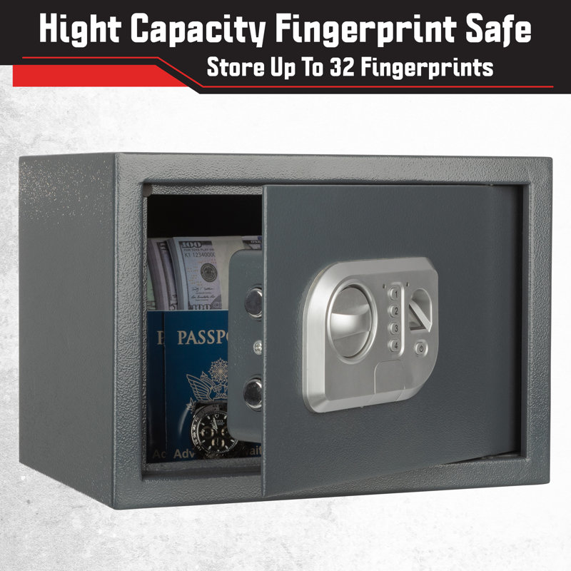 Stalwart Electronic Safe - Digital Biometric Fingerprint Lock Box with Override Keys - Business or Home Safe for Jewelry, Cash, and More
