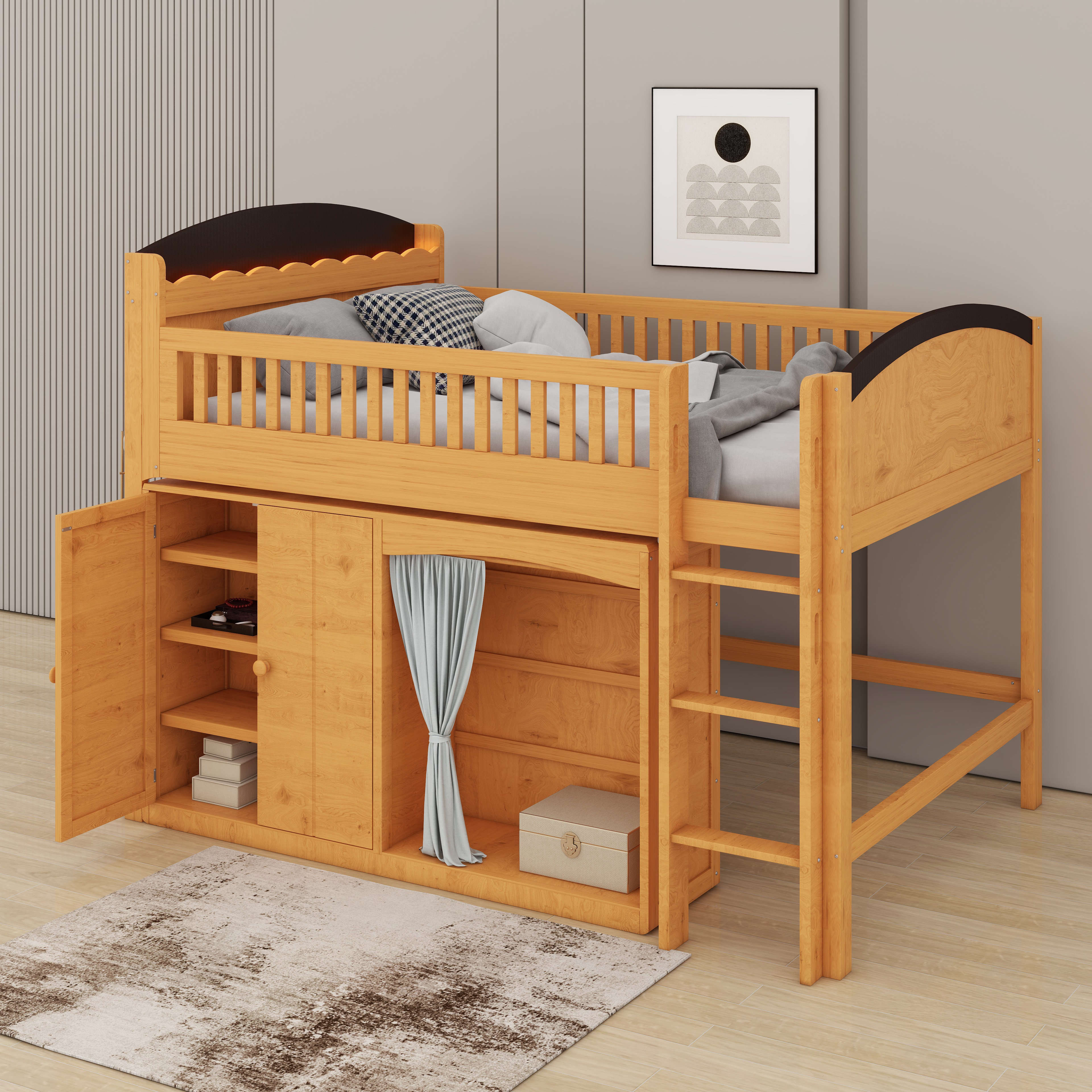 Latitude Run® Twin Size Loft Bed With Storage Cabinet & Wardrobe, Wood ...