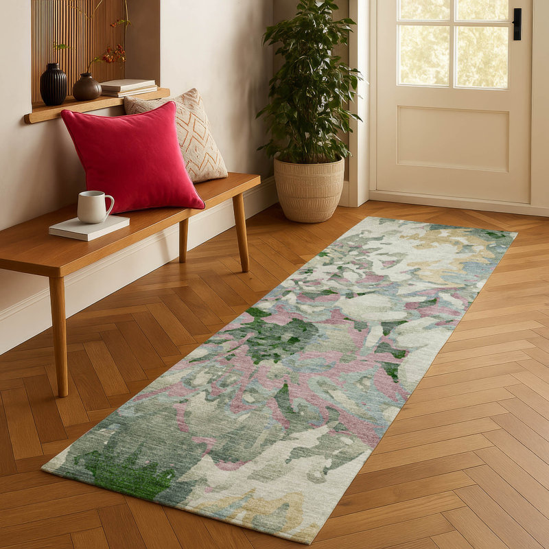 Tapis floral intérieur / extérieur lavable à la machine Chantille ACN2340, Tapis de couloir 2 pi 3 po x 7 pi 6 po