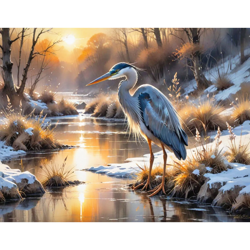 Winter Winter: Blue Heron sur toile tendue Icy Creek, H 24 po x l 36 po