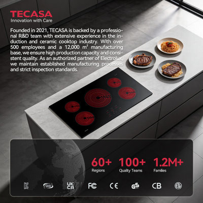 Tecasa 30 Inch 4 Burners Ceramic Radiant Electric Cooktop with Bridge Element, Touch Control, Black