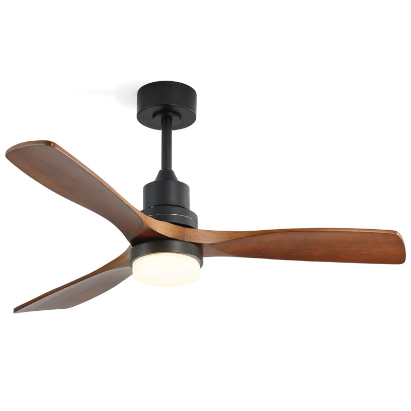 132CM Ceiling Fan with LED Light and Remote Control, Dark Brown Wood, Black