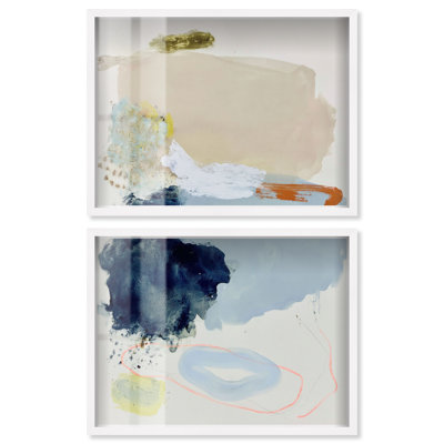Ensemble d'art abstrait côtier « Sable et Mer IV » sous cadre blanc, par Art Remedy, 44 x 33 cm