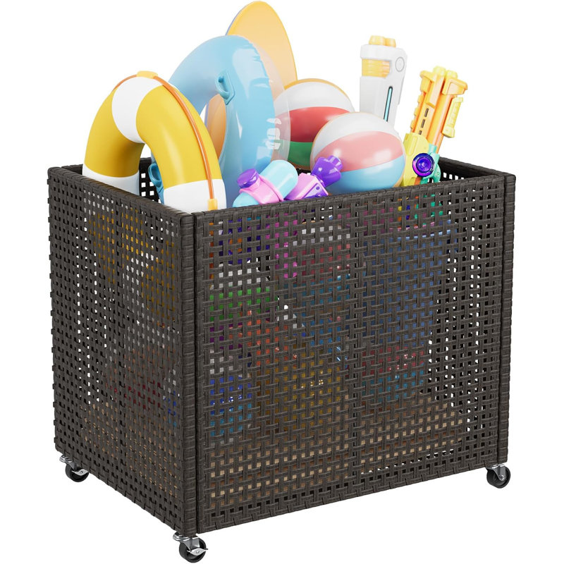 Organisateur de rangement pour piscine avec roulettes, grand chariot à roulettes extérieur pour nouilles de piscine, jouets, flotteurs, équipement, bac de rangement de piscine robuste avec roulettes verrouillables, 33,46 x 25,98 x 29,53 pouces, gris