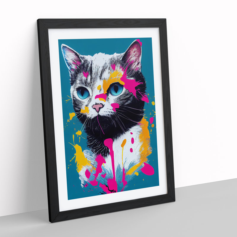 Paint Splat Cat No.3 - Framed Print, Black, 64cm H x 46cm W x 2cm D