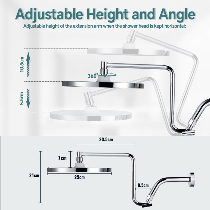 Bras de douche pivotant avec douchette Rainfall, Chrome poli