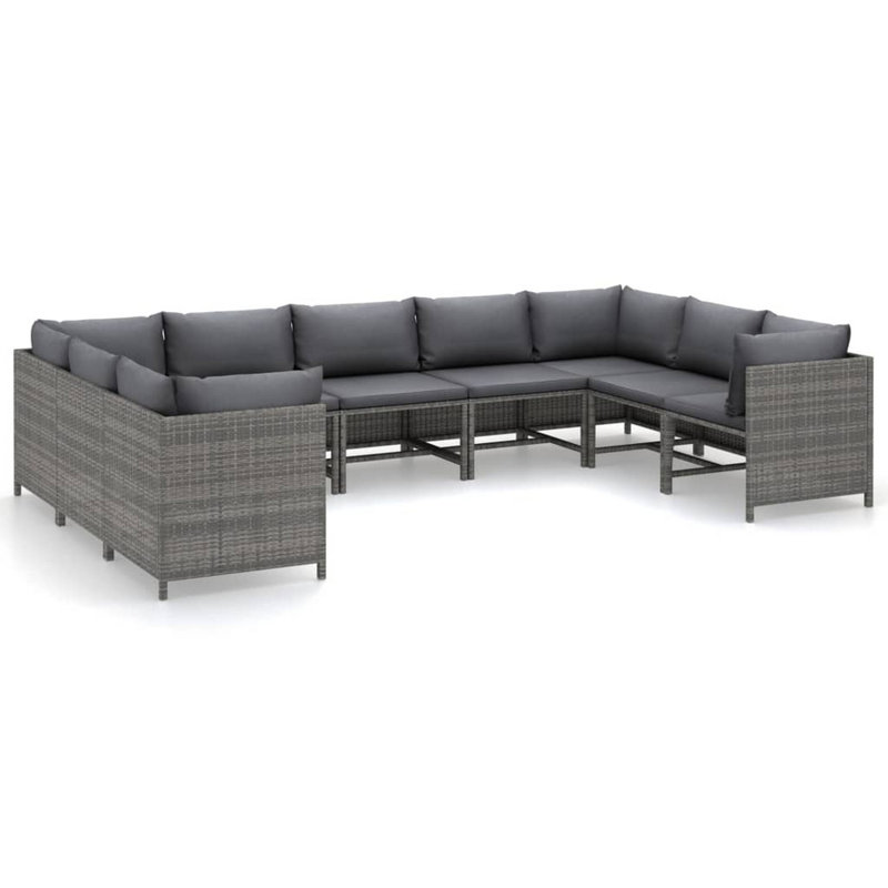 Ensemble de canapé modulaire d'extérieur 9 pièces, coussins gris et rotin poly
