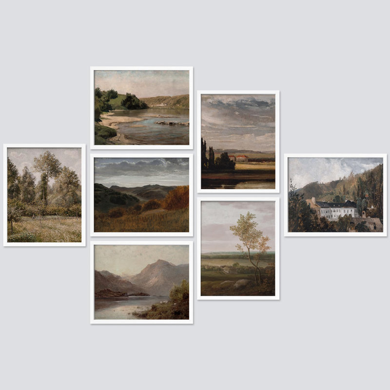«Autumn Rustic Abstract Nature Landscape Nature Wilderness» 7 pièces sur papier, Blanc, H 10 po x l 8 po
