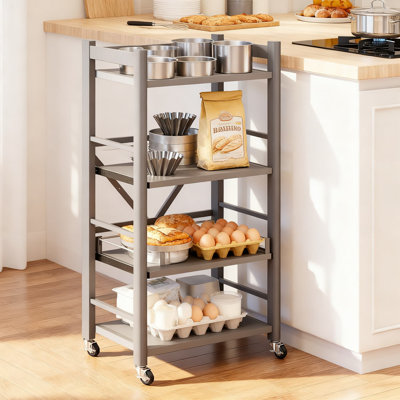 4-Tier Kitchen Baker's Rack With Pull-Out Shelves And Wheels, Heavy-Duty Metal Microwave Stand With Adjustable Storage Cart For Appliances And Organization