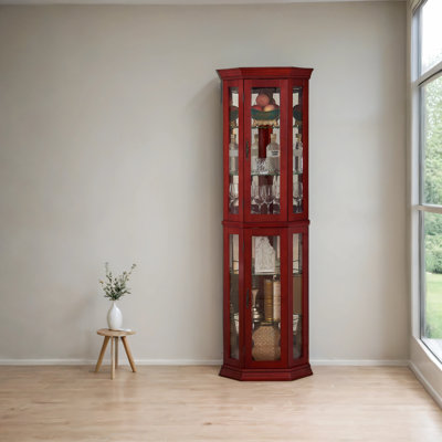 Corner Curio Cabinet Lighted Corner Display, Glass Display Shelf Shelving Bar cabinet with Tempered Glass Door, Bar Cabinet,Cabinet with Adjustable Shelf Glass Cabinet Shelves Bead Bulb Included