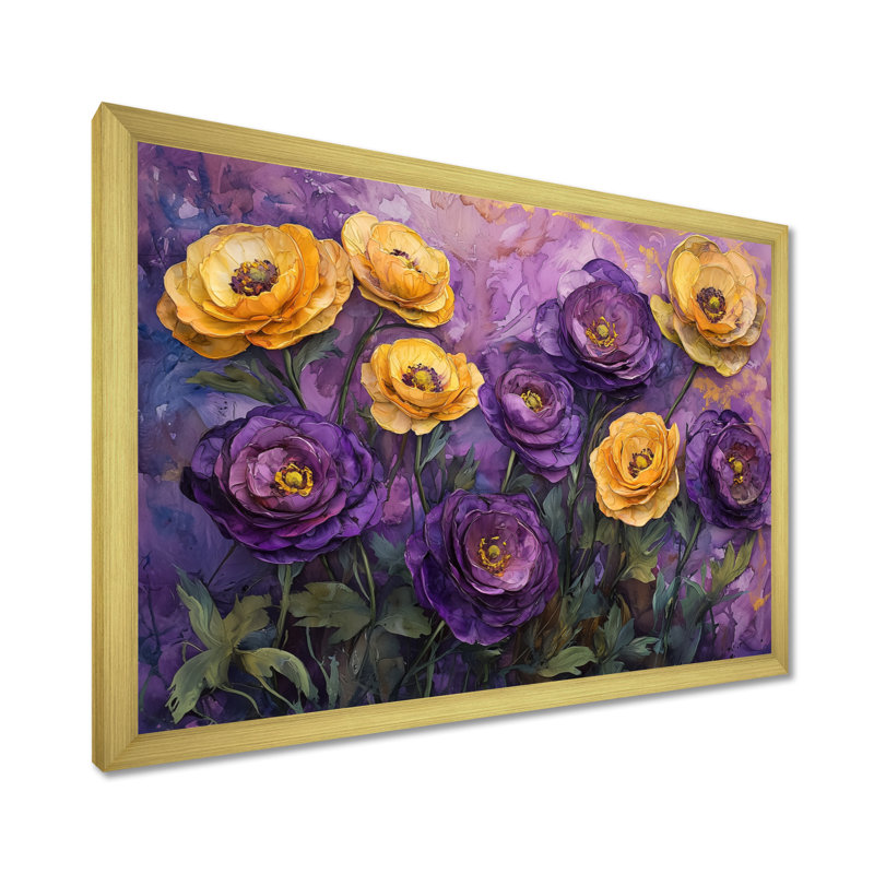 Lavande, champ de fleurs de renoncule II - Renoncule, art mural, H 16 po x l 32 po, Toile tendue