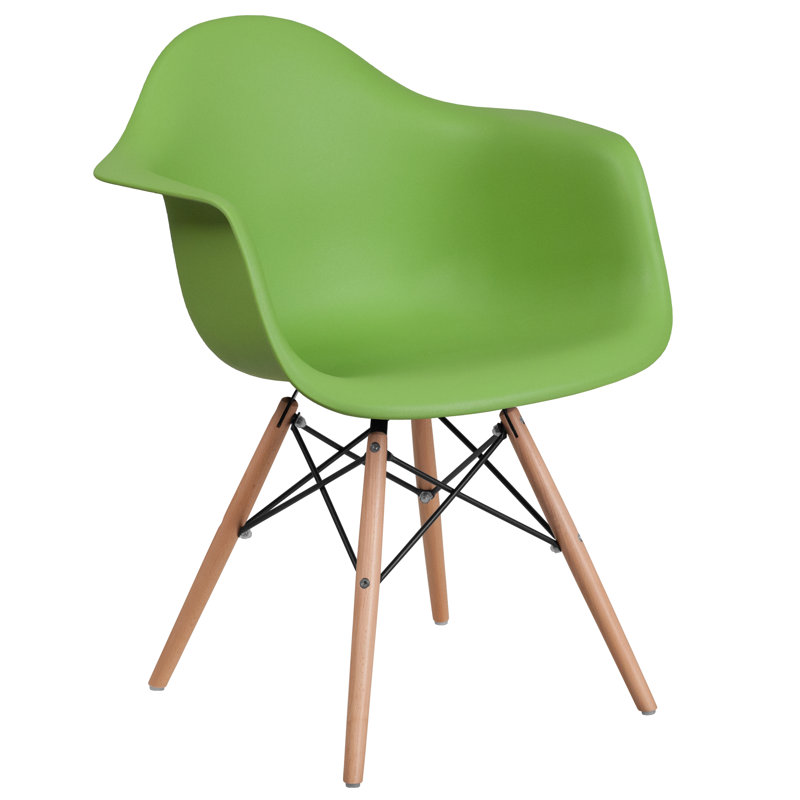 Herculaneum Plastic Chair with Arms and Wooden Legs, Green