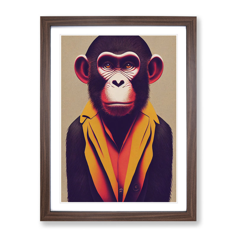 Dashing Monkey - Single Picture Frame Print, 34cm H x 25cm W x 2cm D, Walnut