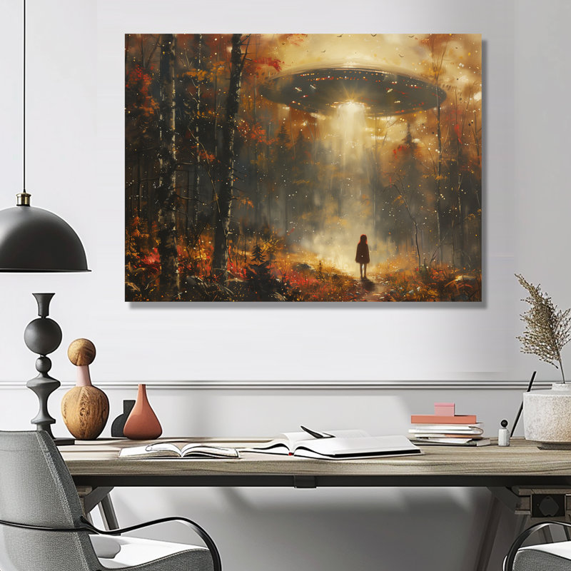 Rêve d'extraterrestres bruns gris et brun - OVNIS, art mural, Sans cadre, métal, H 30 po x l 40 po x P 1,5 po