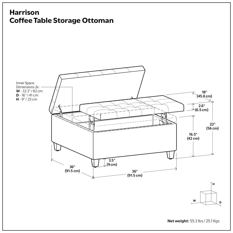 Harrison 36"W Upholstered Vegan Leather Transitional Square Lift-Top Ottoman with Hidden Storage