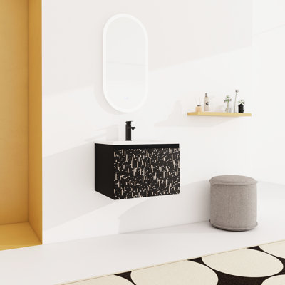 Modern 24'' Bathroom Vanity With Ceramics Sink & Soft-Close Cabinet Door - Black Appearance Look