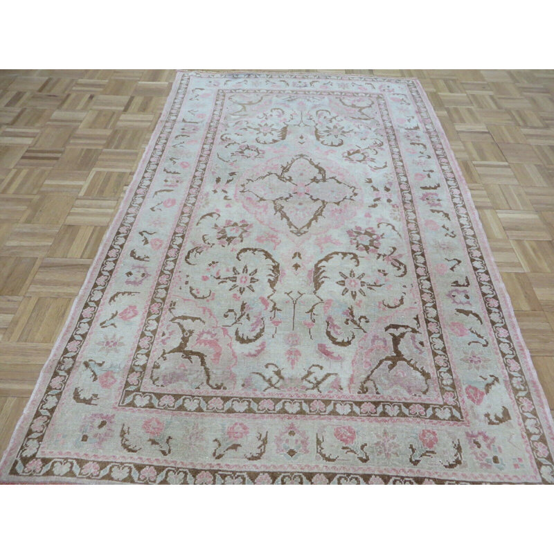 Tapis oriental turc Oushak beige noué à la main 4 pi 2 po x 6 pi 8 po D7EA2DC4103A4BF9BC1C604B1BE020FE