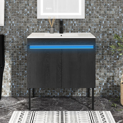 Meuble-lavabo simple 30 po avec plateau en céramique Leutrim