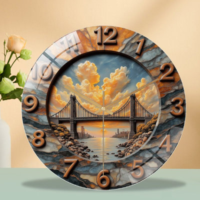 Grande horloge murale décorative avec art paysager - Horloge murale moderne en verre 12 po