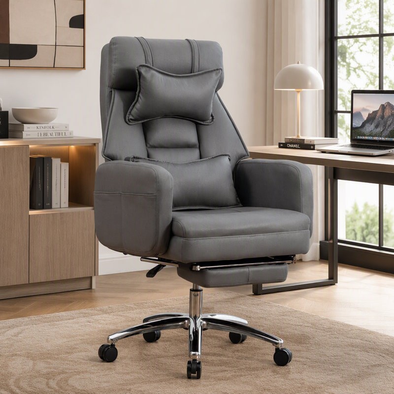Fauteuil de bureau pivotant ergonomique avec soutien lombaire et appui-tête, haut dossier en cuir pour un confort et un style ultimes