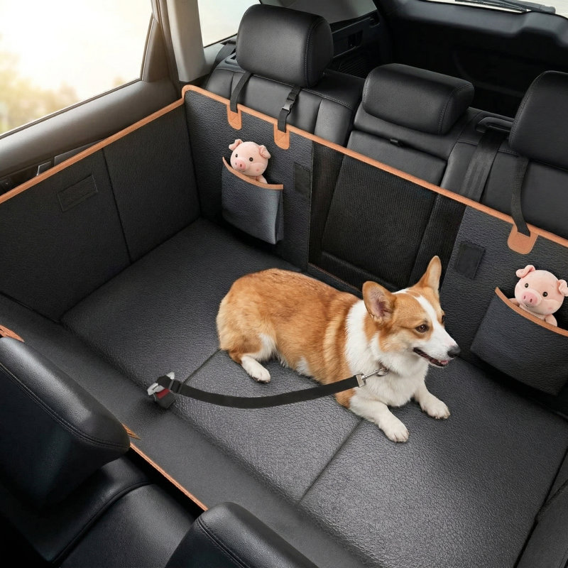 Housse pour siège de chien en similicuir d'une capacité de 400 lb, base rigide, imperméable et résistante aux égratignures, barrière arrière pour voitures, VUS et petits camions