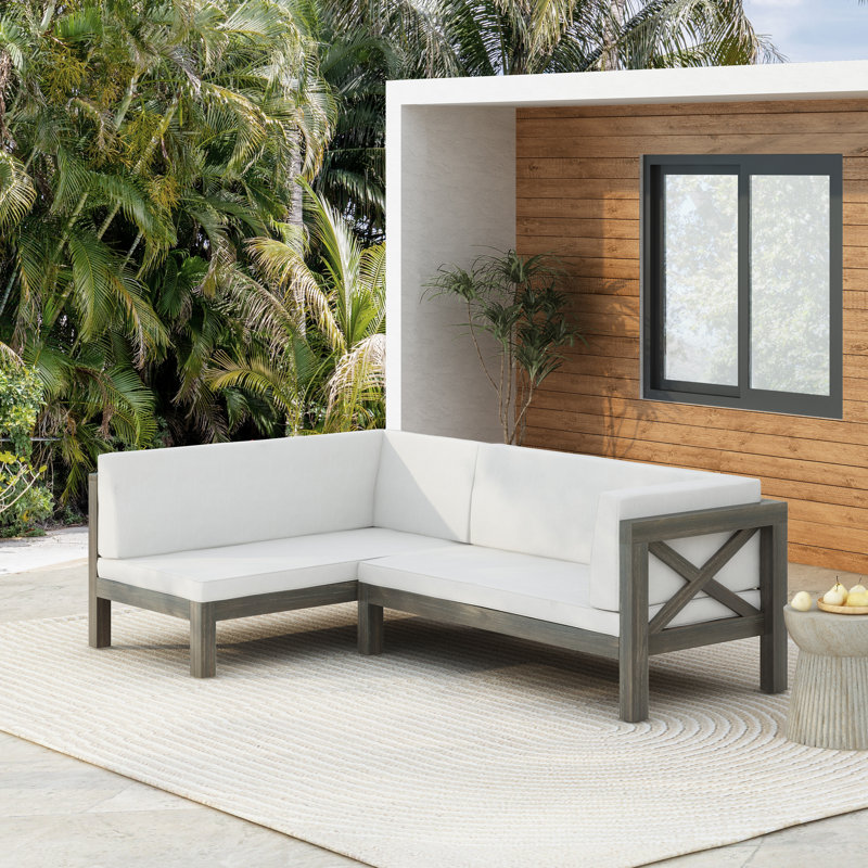 Canapé modulaire d'extérieur en forme de L Ouareau, Orienté à droite, Blanc, Gris