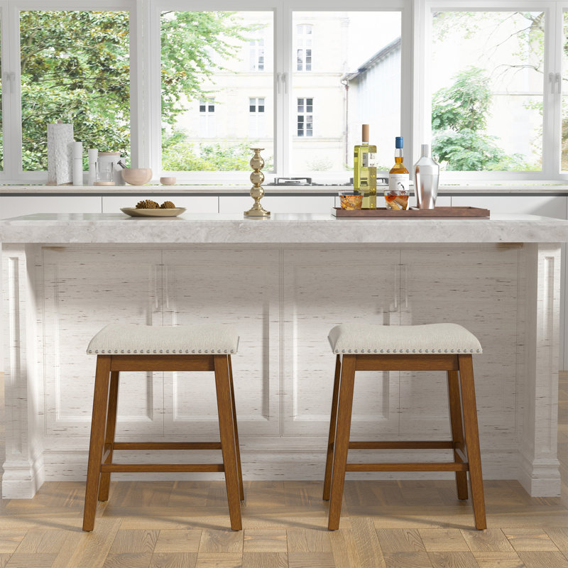 Tabourets de bar en bois rembourrés (ensemble de 2), Beige, Tabouret de comptoir (siège d'une hauteur de 24 p