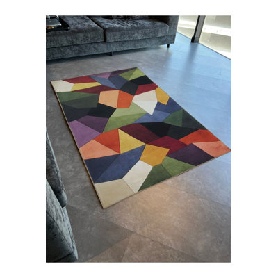 Dark Toned Multi Coloured Mixed Geometric Shape Patterned Modern Decorative Rug Machine Washable