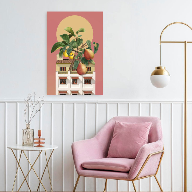«Mi Casa», art mural rétro sur fond de fruits abstraits, H 24 po x l 16 po
