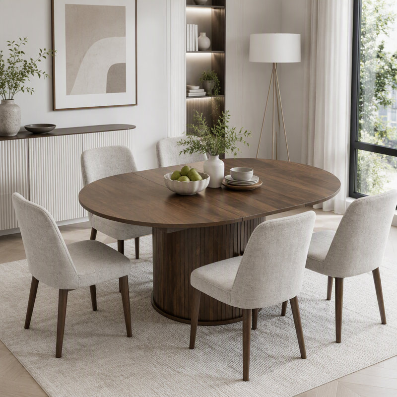 43.3" Extendable Dining Table with Hidden Storage & Sliding Door Base
